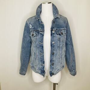Torrid Womens Denim Jean Distressed Jacket Size 00 Plus Size Light Wash Button